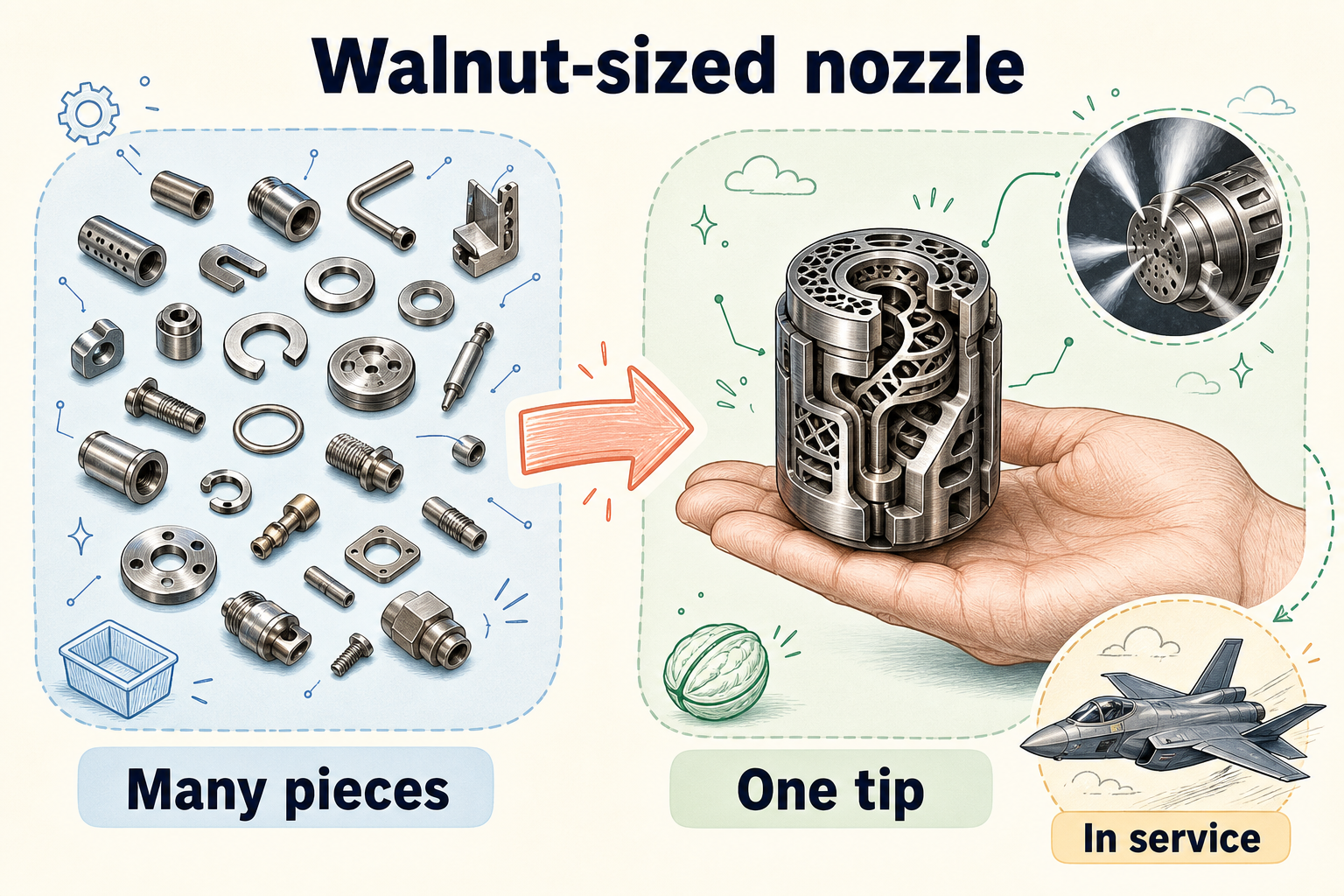 Walnut-sized nozzle