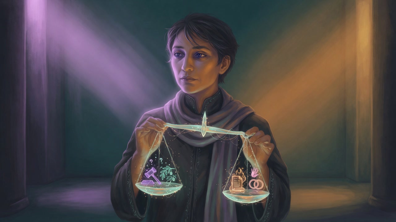 The Ethicist holding glowing scales