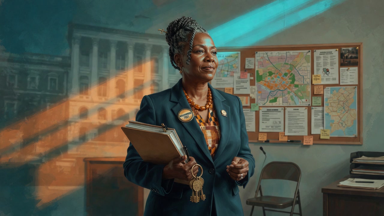 The Stakeholder in a city office with keys and a folder