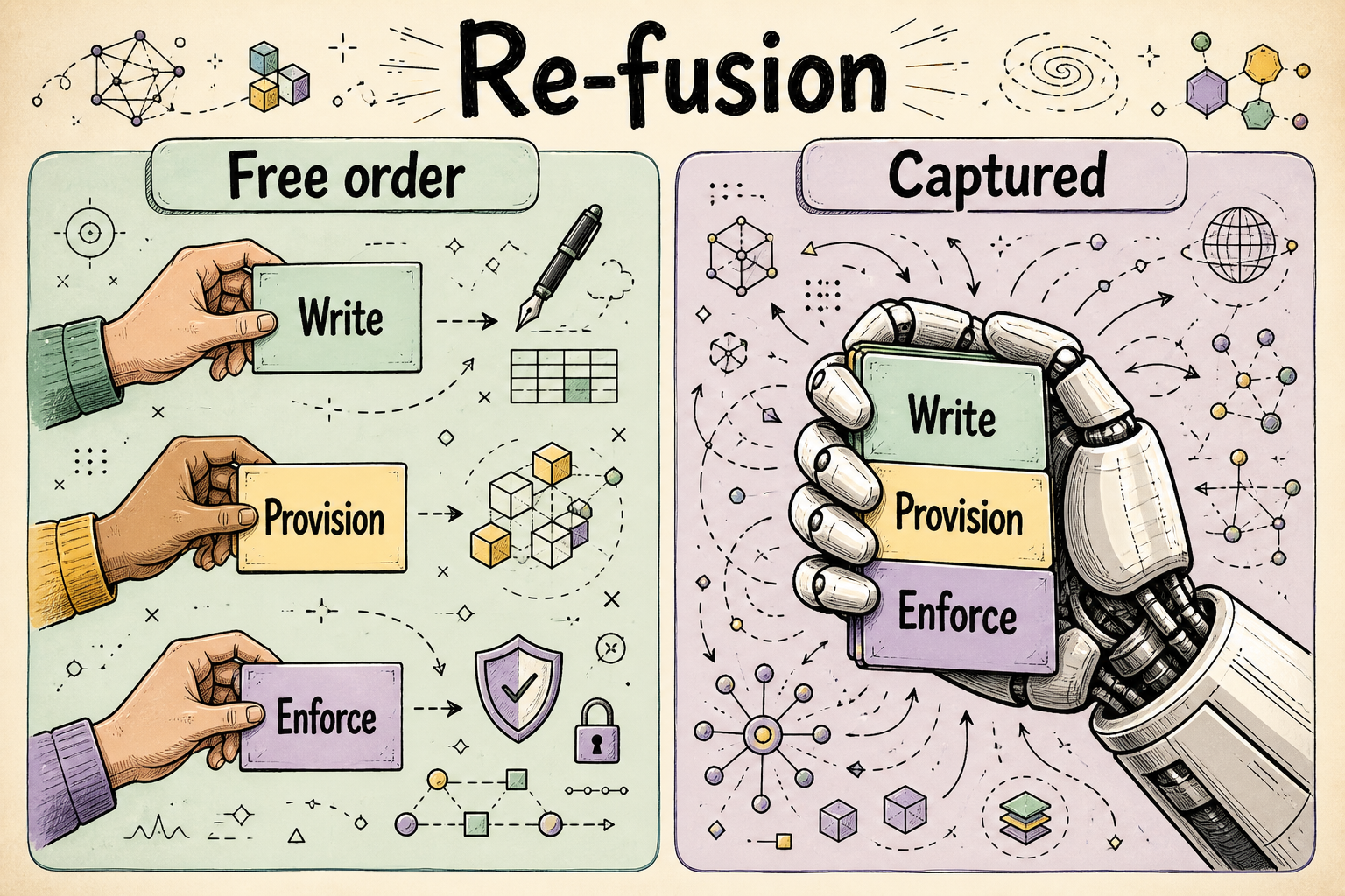 Re-fusion — free order three hands vs captured one hand