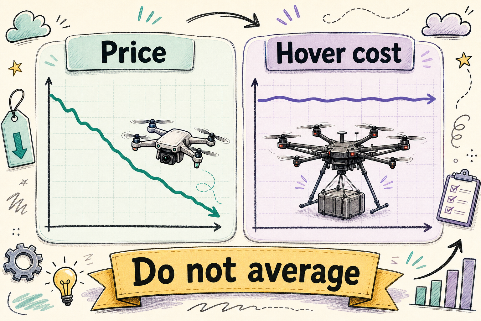 Price fell; hover cost did not