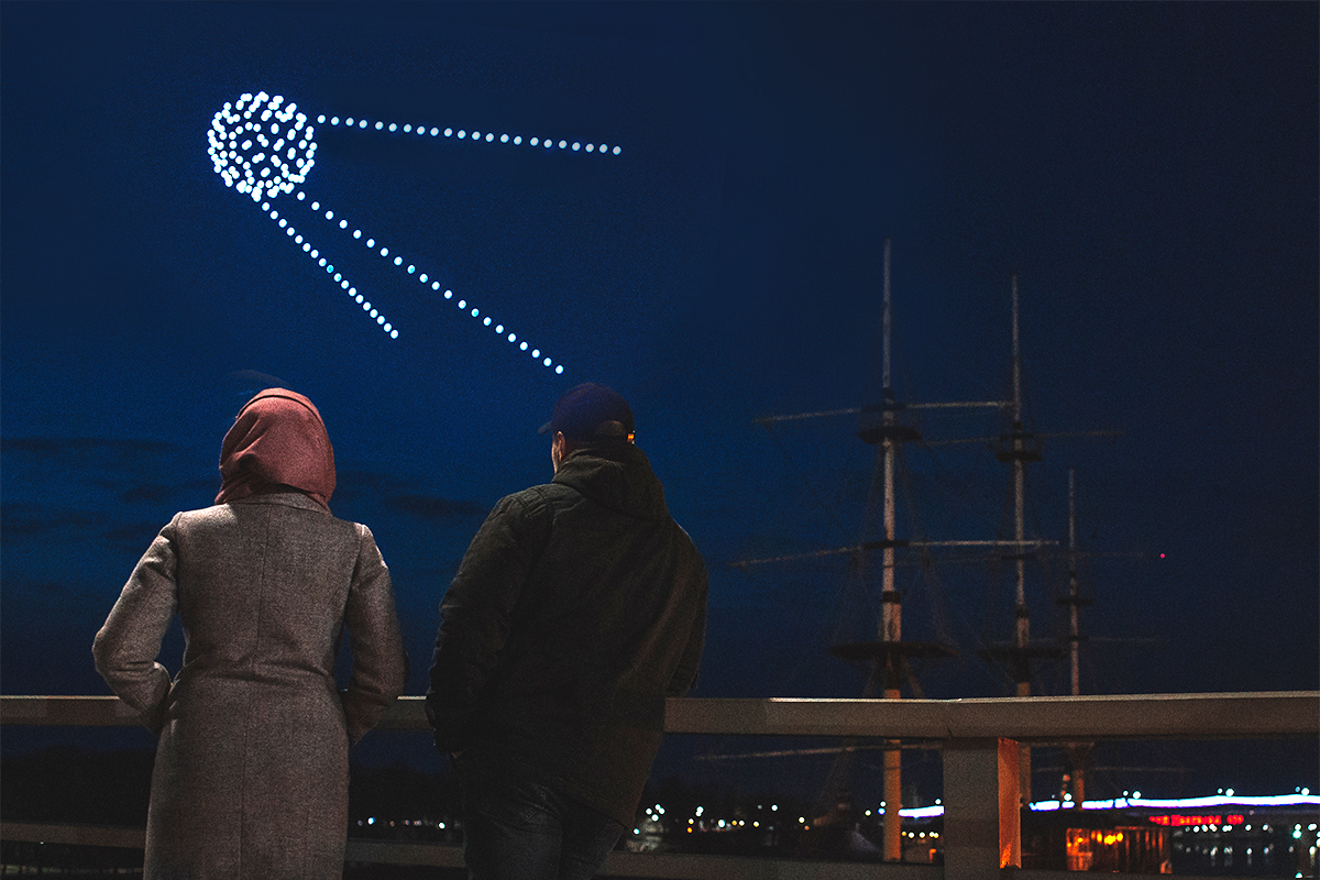 Mass launch for a commemorative drone show