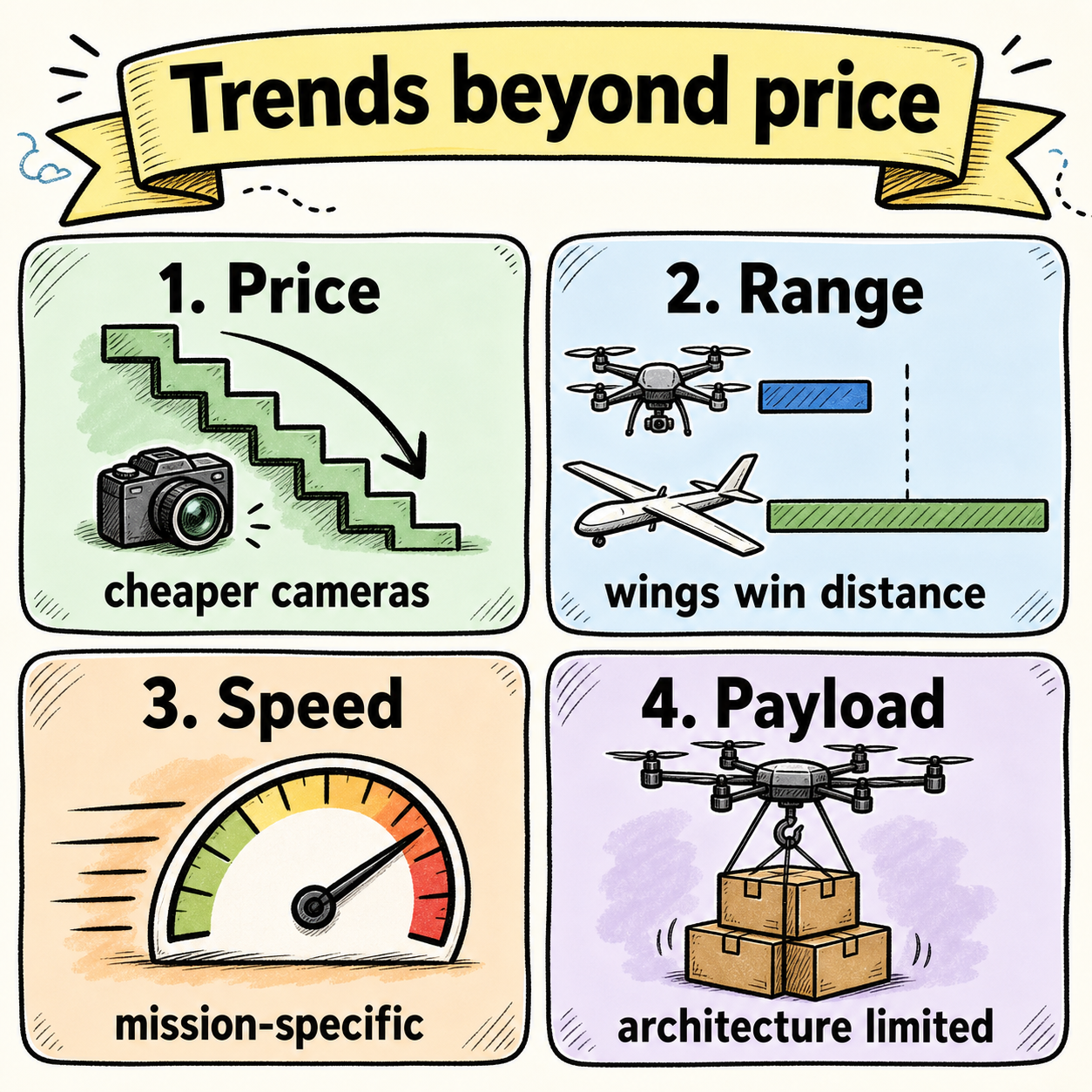 Trends beyond price — range, speed, and payload