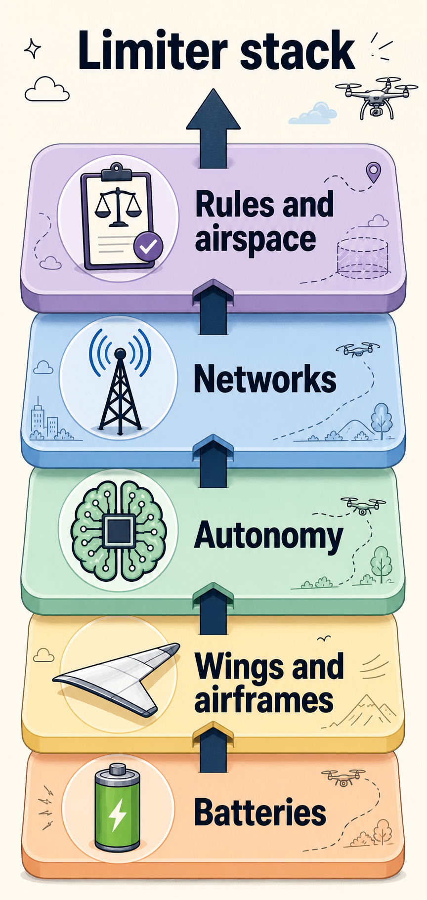 Limiter stack — batteries through rules and airspace