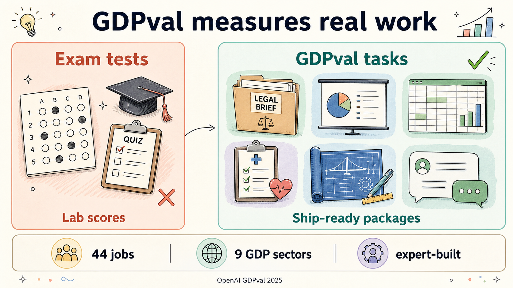GDPval measures real work — exam tests vs ship-ready packages