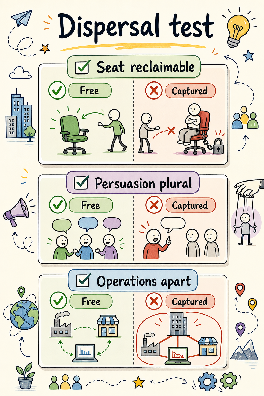 Dispersal test — seat reclaimable, persuasion plural, operations apart