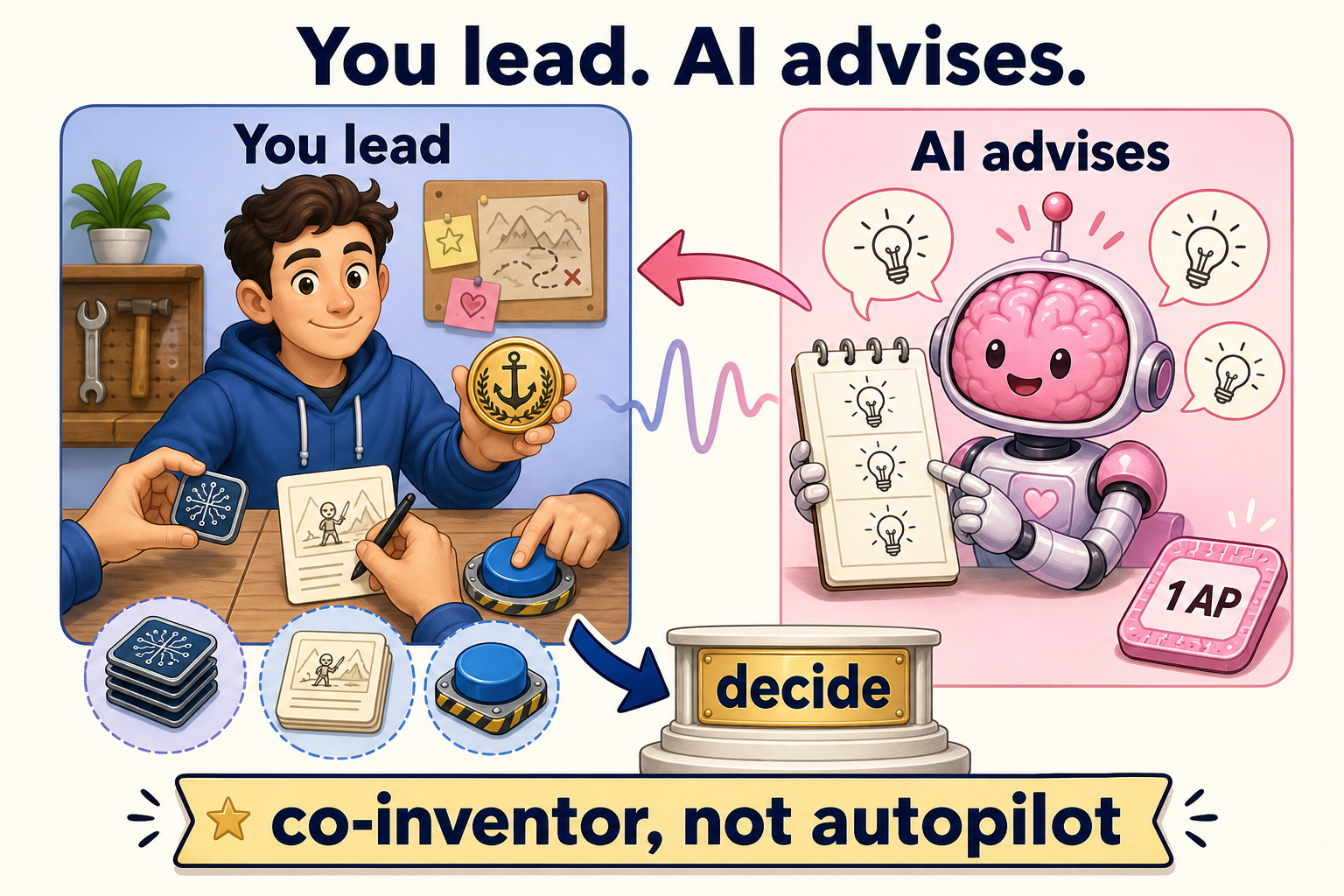 You lead; the AI co-inventor advises