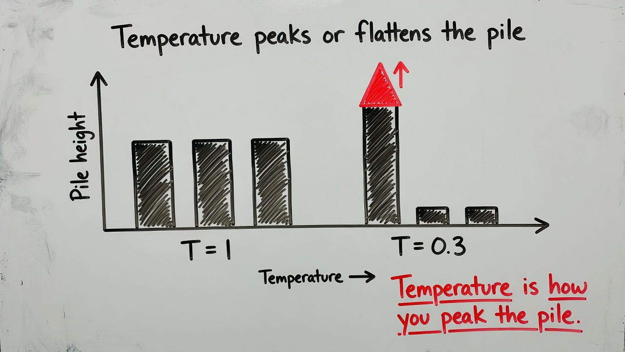 Whiteboard: temperature peaks or flattens the pile.