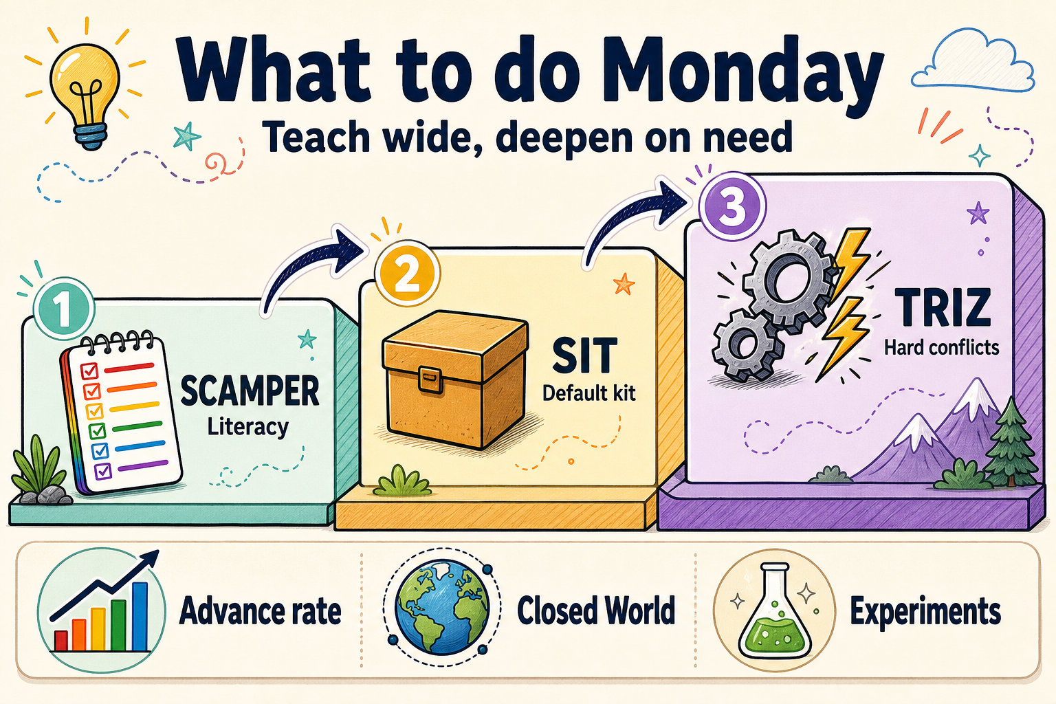 Teach wide, deepen on need