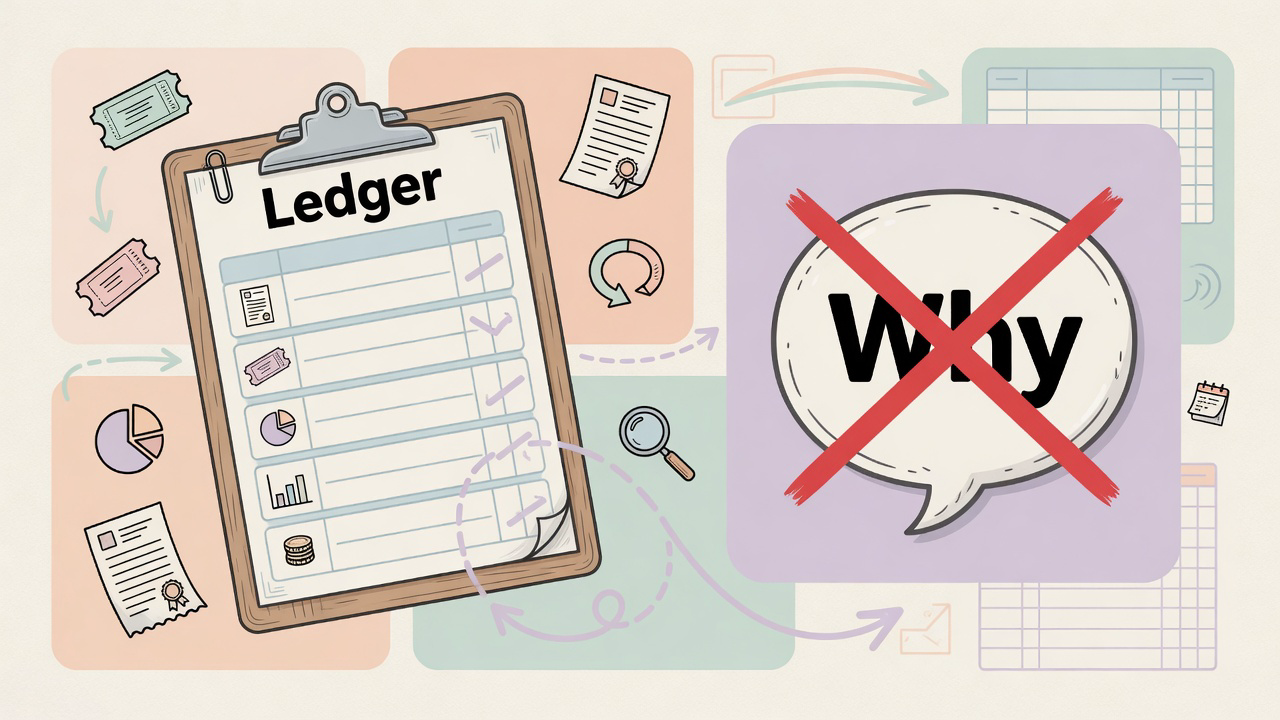 A typed ledger is the trail; a spoken Why is crossed out