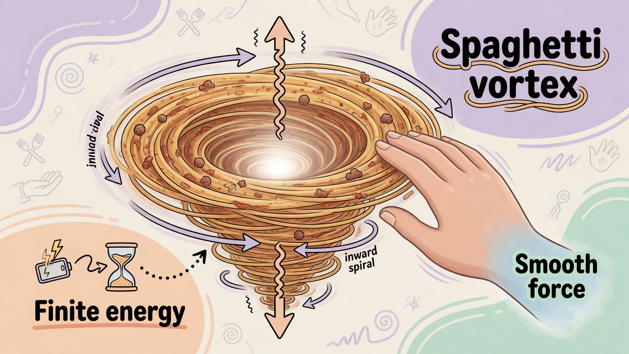 A contracting spaghetti vortex with a smooth leftover force